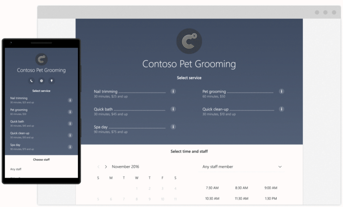 Microsoft Bookings Interface on Desktop and Mobile