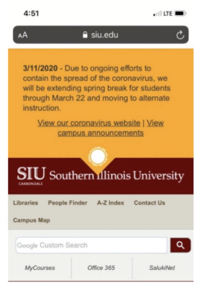 Mobile version of siu.edu