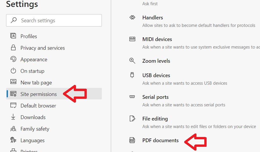 Edge Pdf Settings