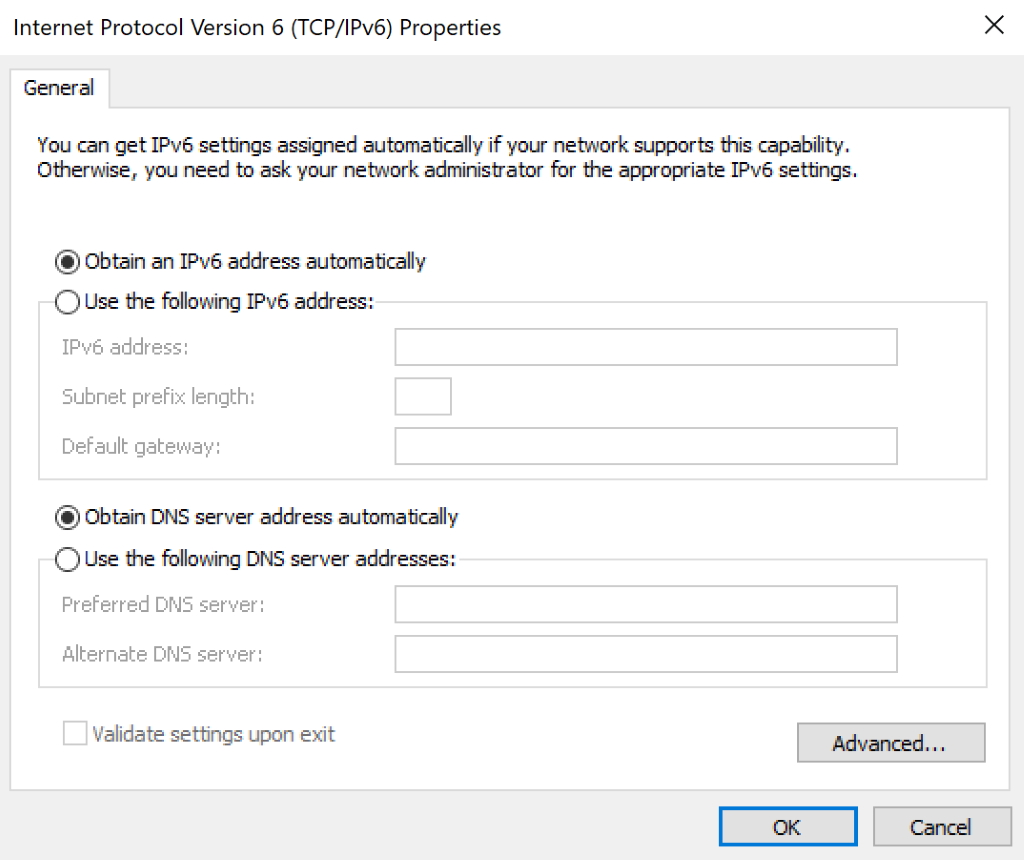 IPv6 settings.