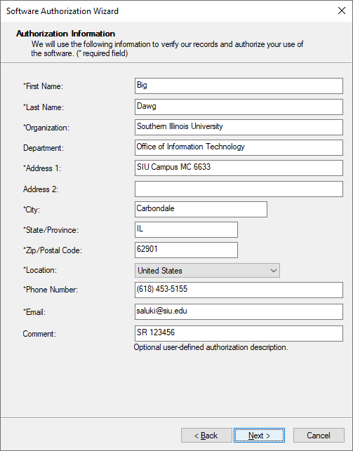 Fill out Authorization Information and click 'Next'