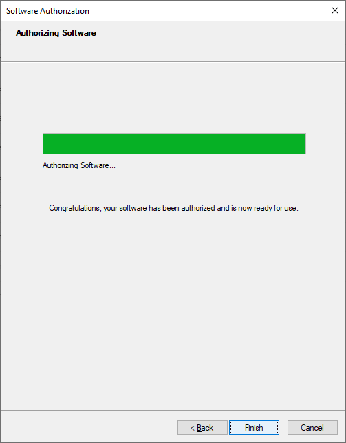 Authorizing Software
Click 'Finish'