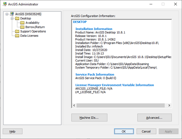 ArcGIS Configuration Information
Click 'OK'