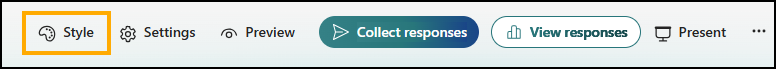 Screenshot of Microsoft Forms menu bar with Style option highlighted.