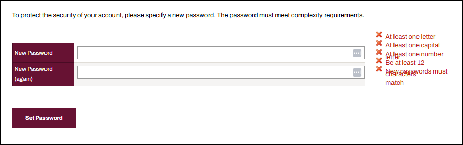 Screenshot of password reset screen.