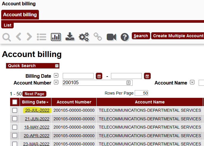 Click on the Billing Date, for the invoice you would like to view.