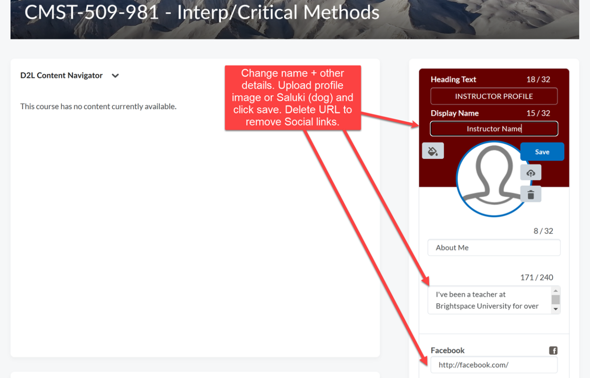 How to Add Instructor Profile on D2L Course Homepage – OIT Knowledge Base