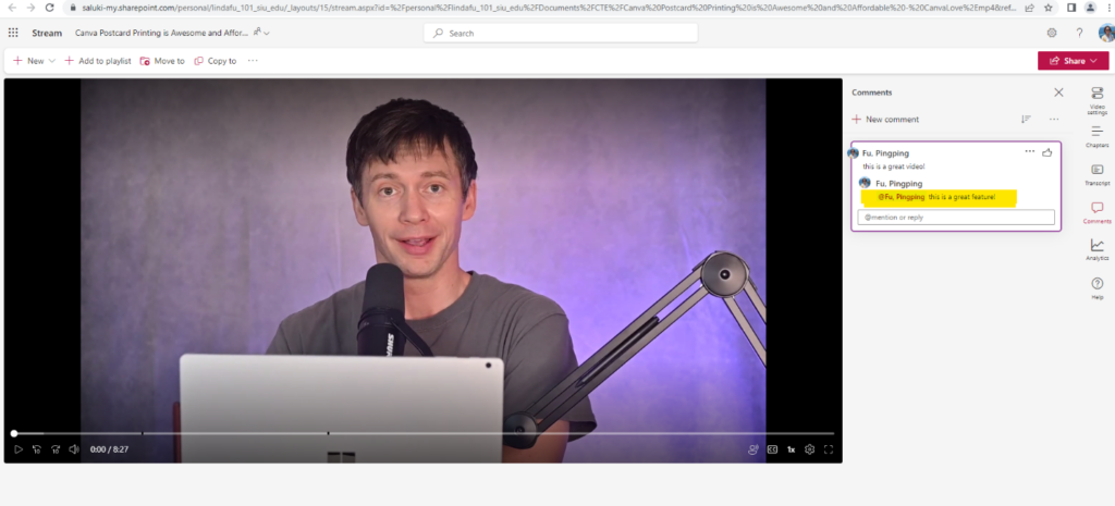 Video Comment in Microsoft Stream – OIT Knowledge Base