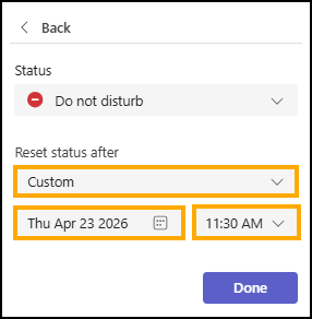 Screenshot of Custom status duration.