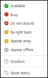 Screenshot of status options.