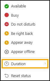 Screenshot of all Status options with Duration highlighted.