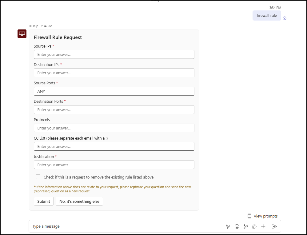 Screenshot of the Firewall Rule Request form.