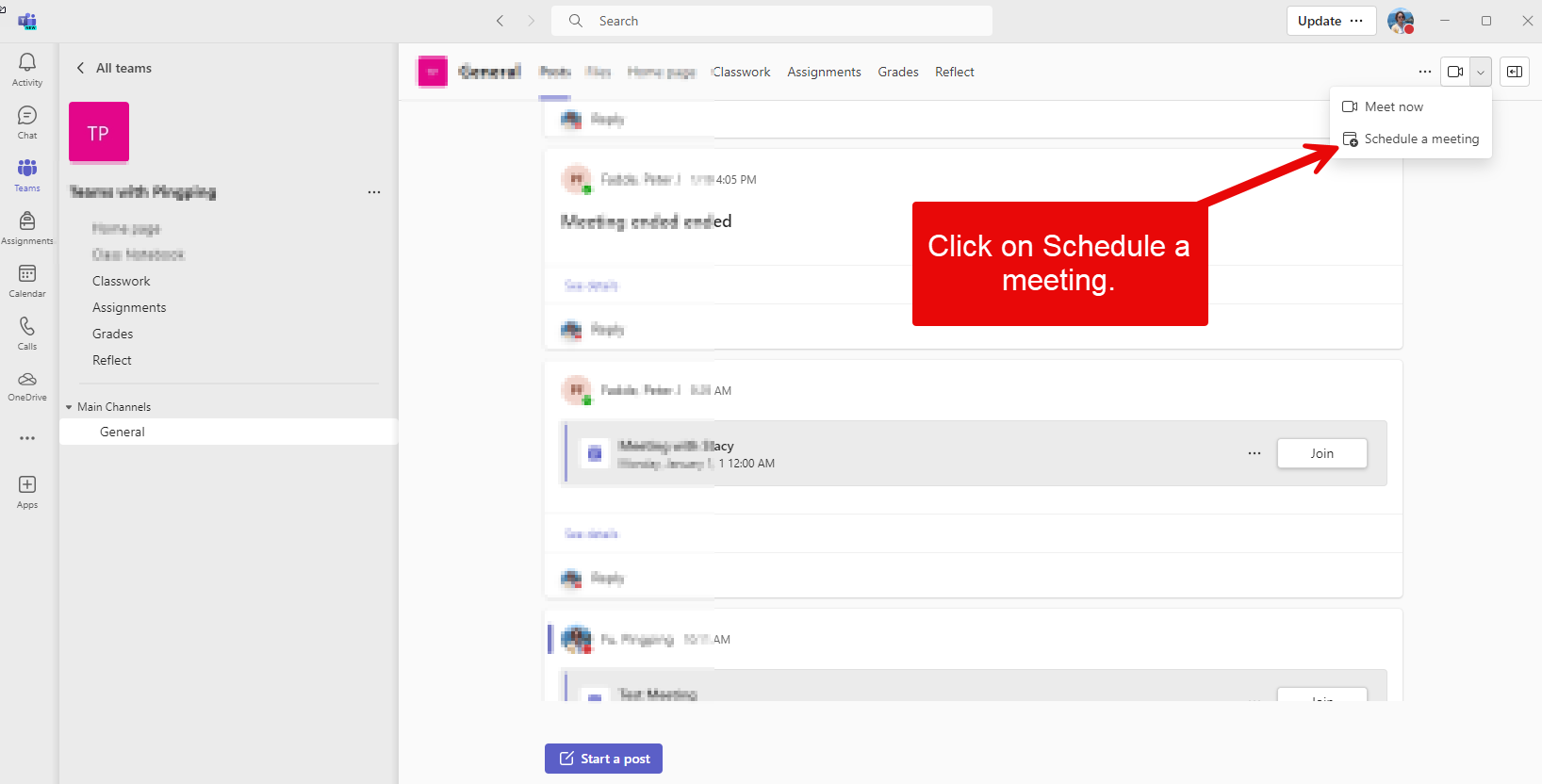 Click schedule a meeting from dropdown 