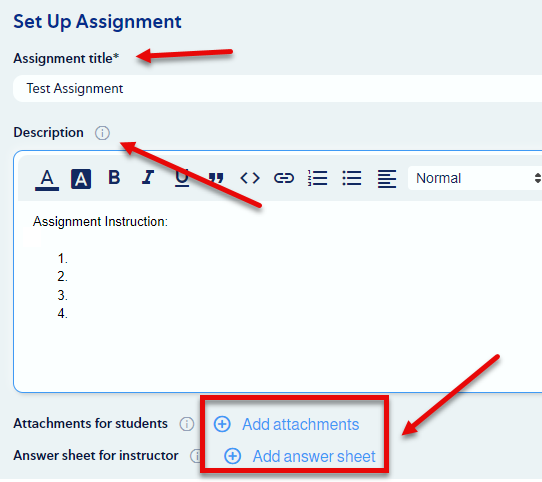 A D2L screenshot demonstrating on how to set up an assignment.