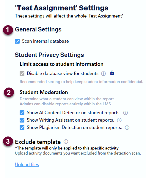 A screenshot of the general settings within CopyLeaks scan settings. 