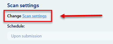 A screenshot of where to locate the " change scan settings" in the Copyleaks Tool in D2L.