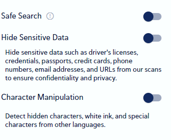 CopyLeaks Security Measures Panel setting options.