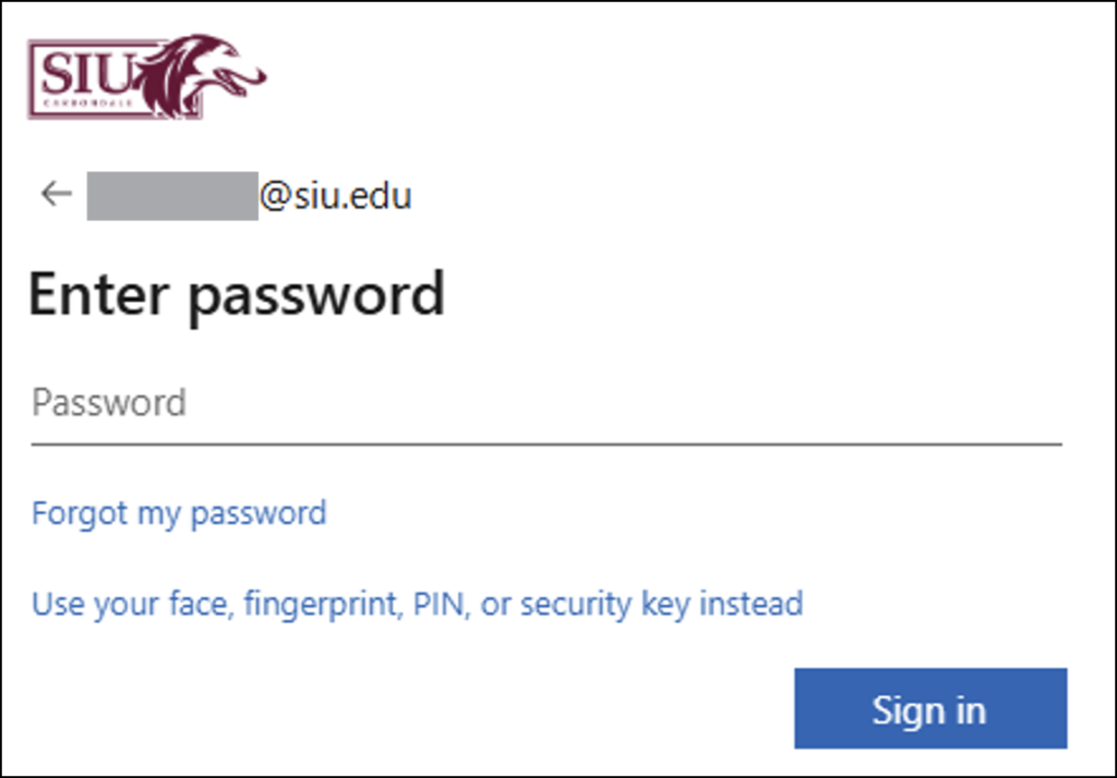 Screenshot of SIU Carbondale login window; password field highlighted.