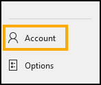Screenshot of Account option.