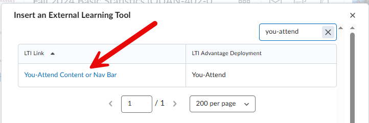 A screenshot of the option of You-Attend Content or Nav Bar, with an arrow pointing to this option.