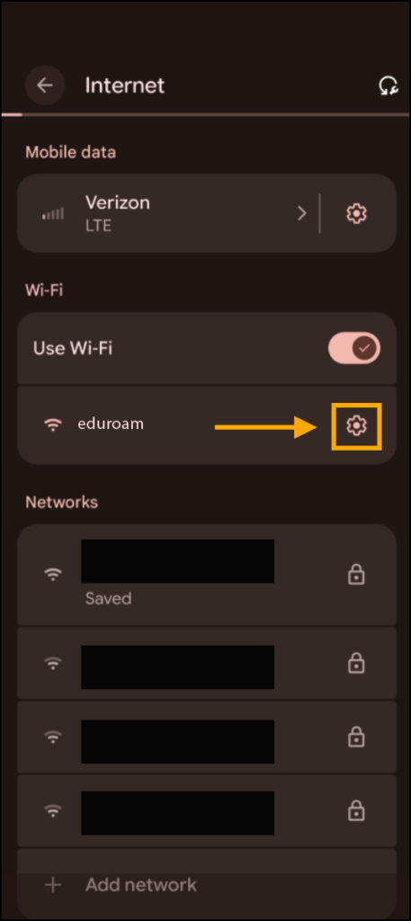 Screenshot of Android Internet settings.