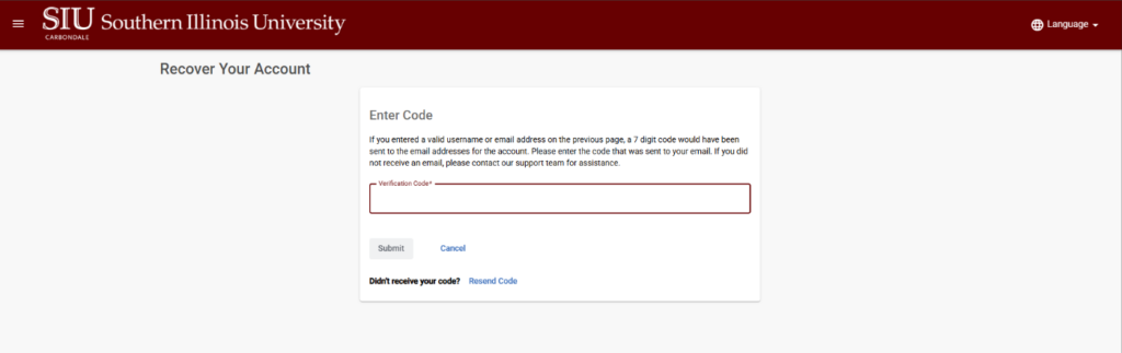 Screenshot of Recover Your Account Page - 7 digit code field