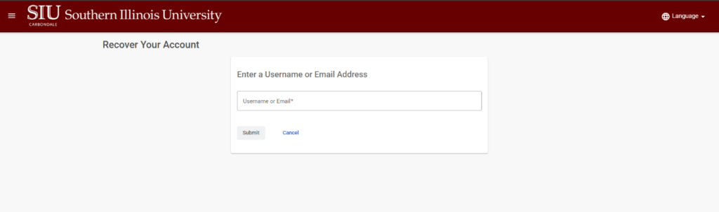 Screenshot of recover your account page - username or email address field