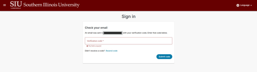 Screenshot of verification code request field on sign in page