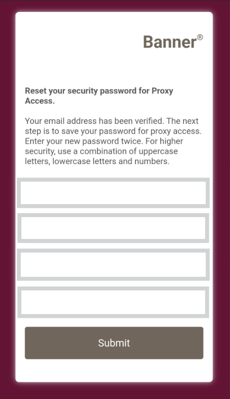Screenshot of "Reset your security password for Proxy Access" page